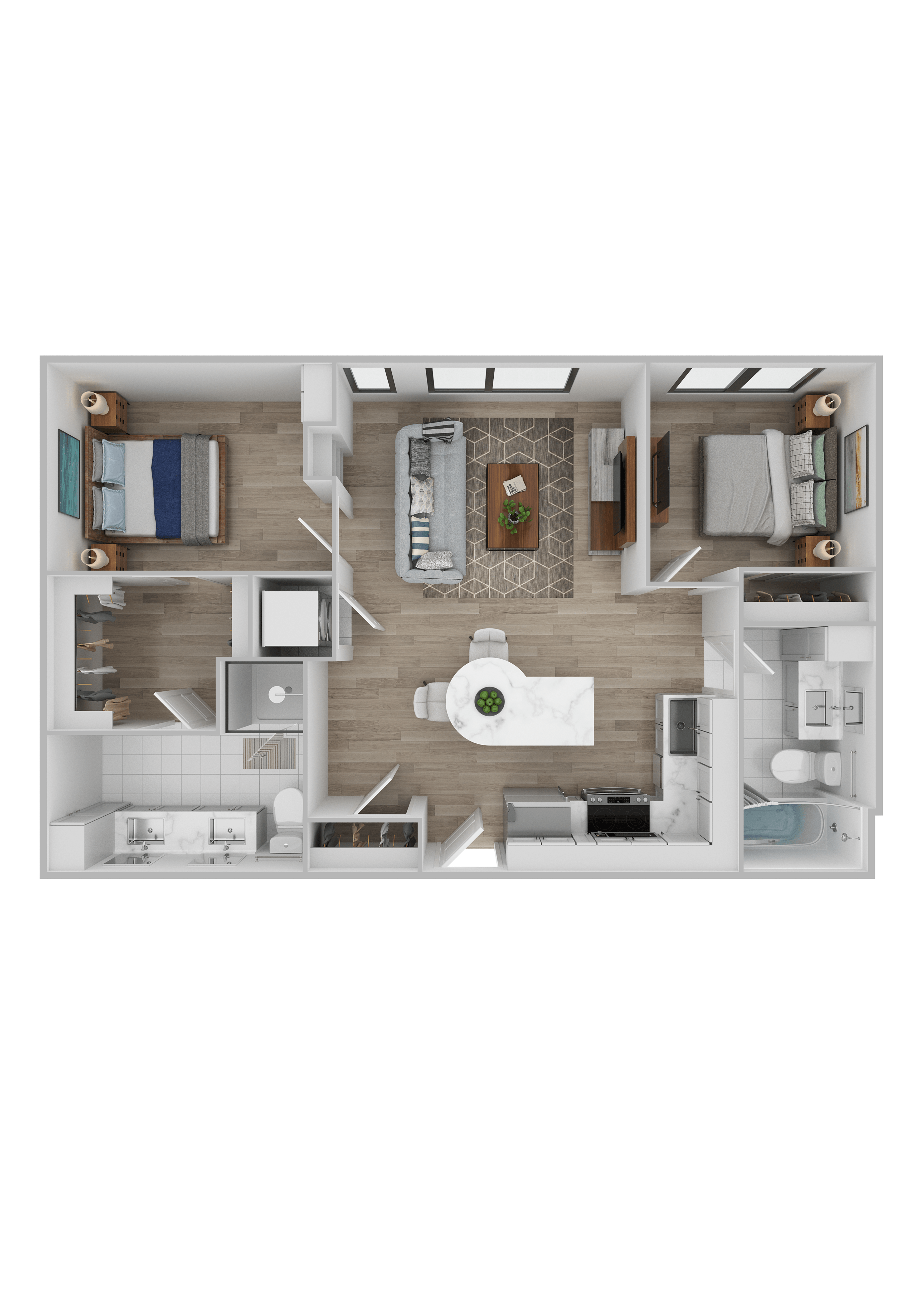 Floor plan for 2 beds, 2 baths, 824 sqft